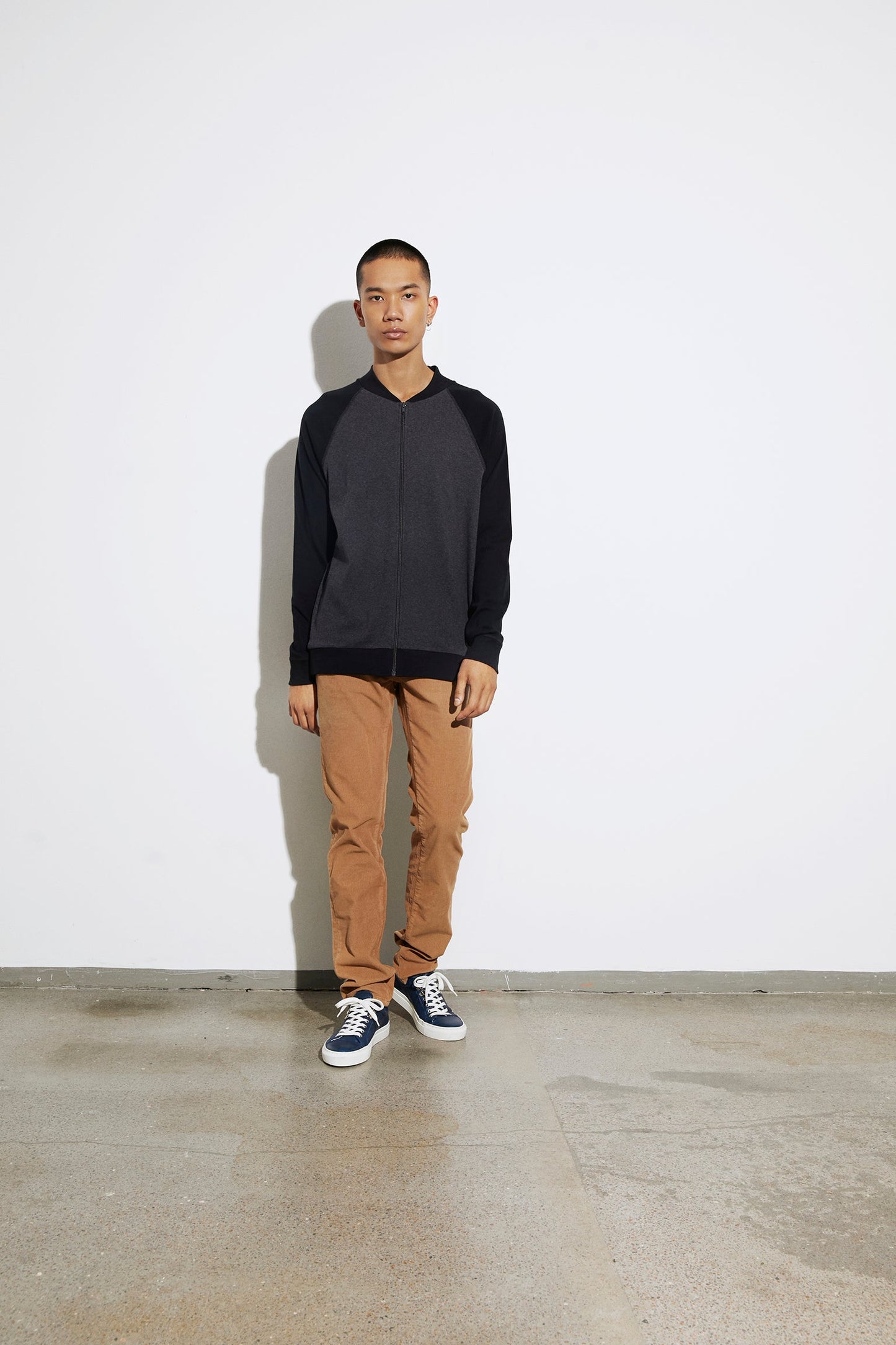 Cotton Rib Jacket Contrast, Black/Charcoal Melange