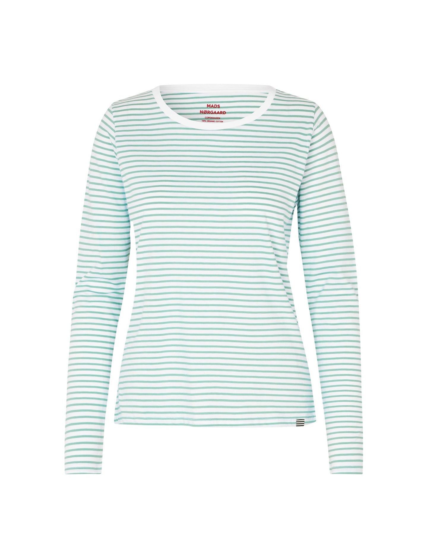 Organic Jersey Stripe Tenna Tee LS FAV, Créme de Menthe/Brilliant Whit