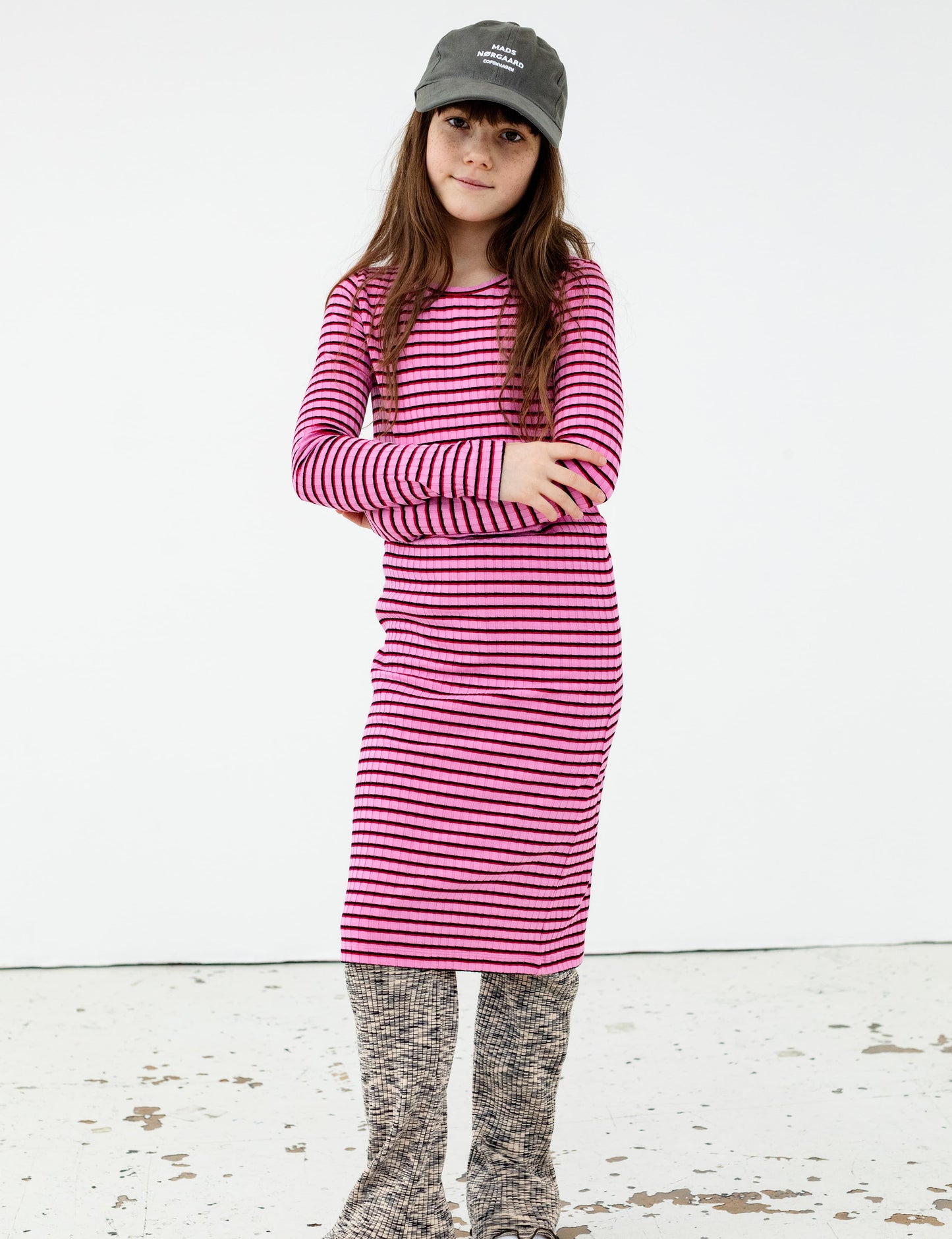 5x5 Stripe Dubina Dress, 5x5 Stripe/Begonia Pink