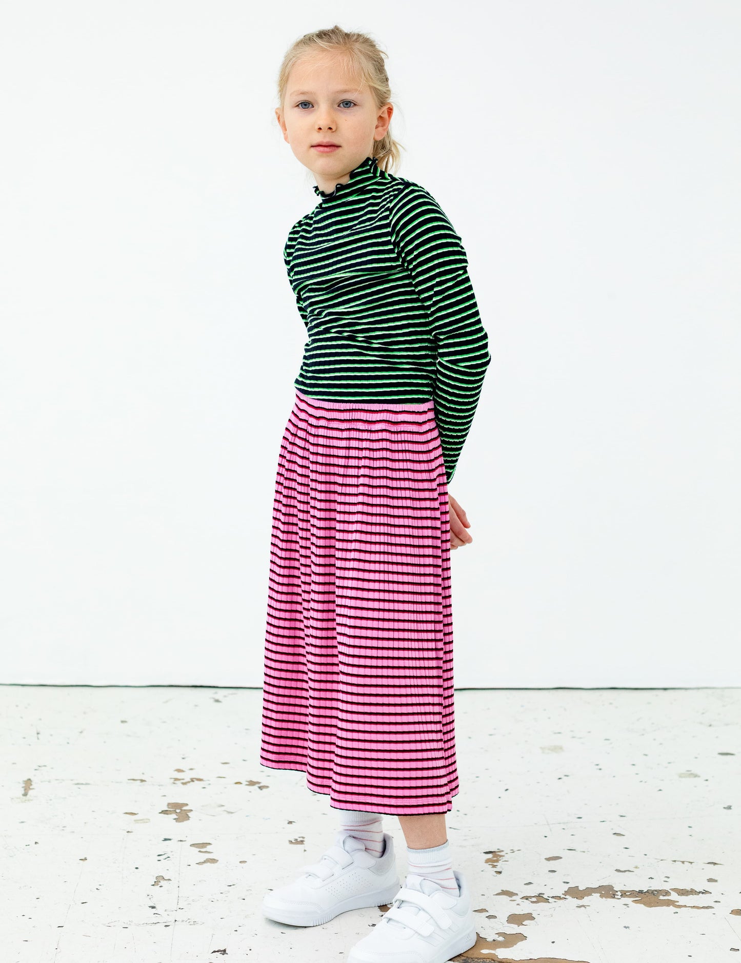 5x5 Stripe Sagalina Skirt, 5x5 Stripe/Begonia Pink