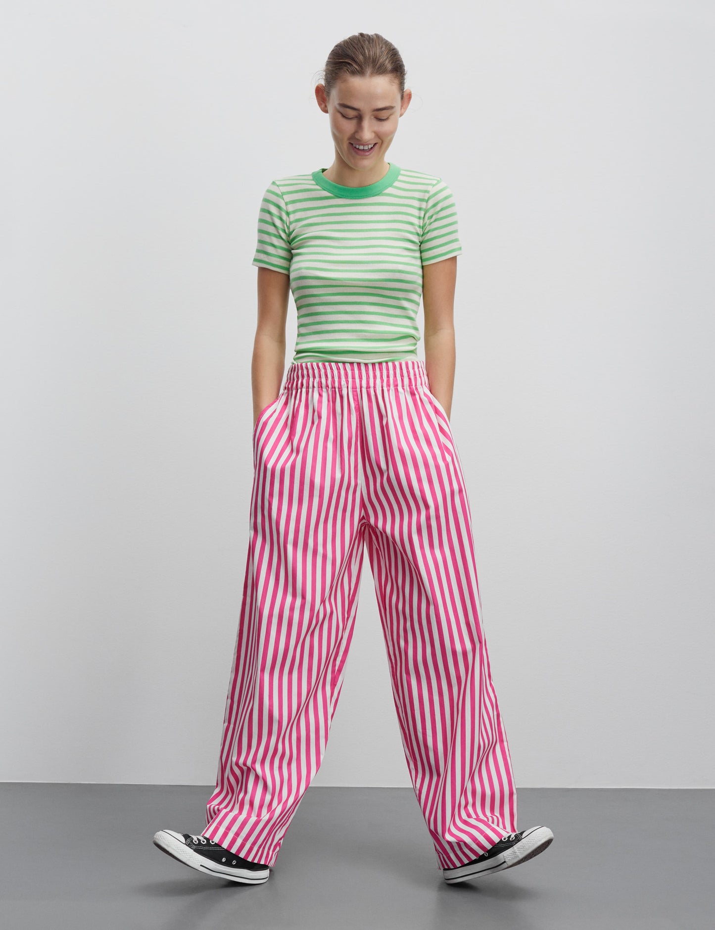 2x2 Cotton Stripe Trine Tee, 2x2 Stripe/Poison Green
