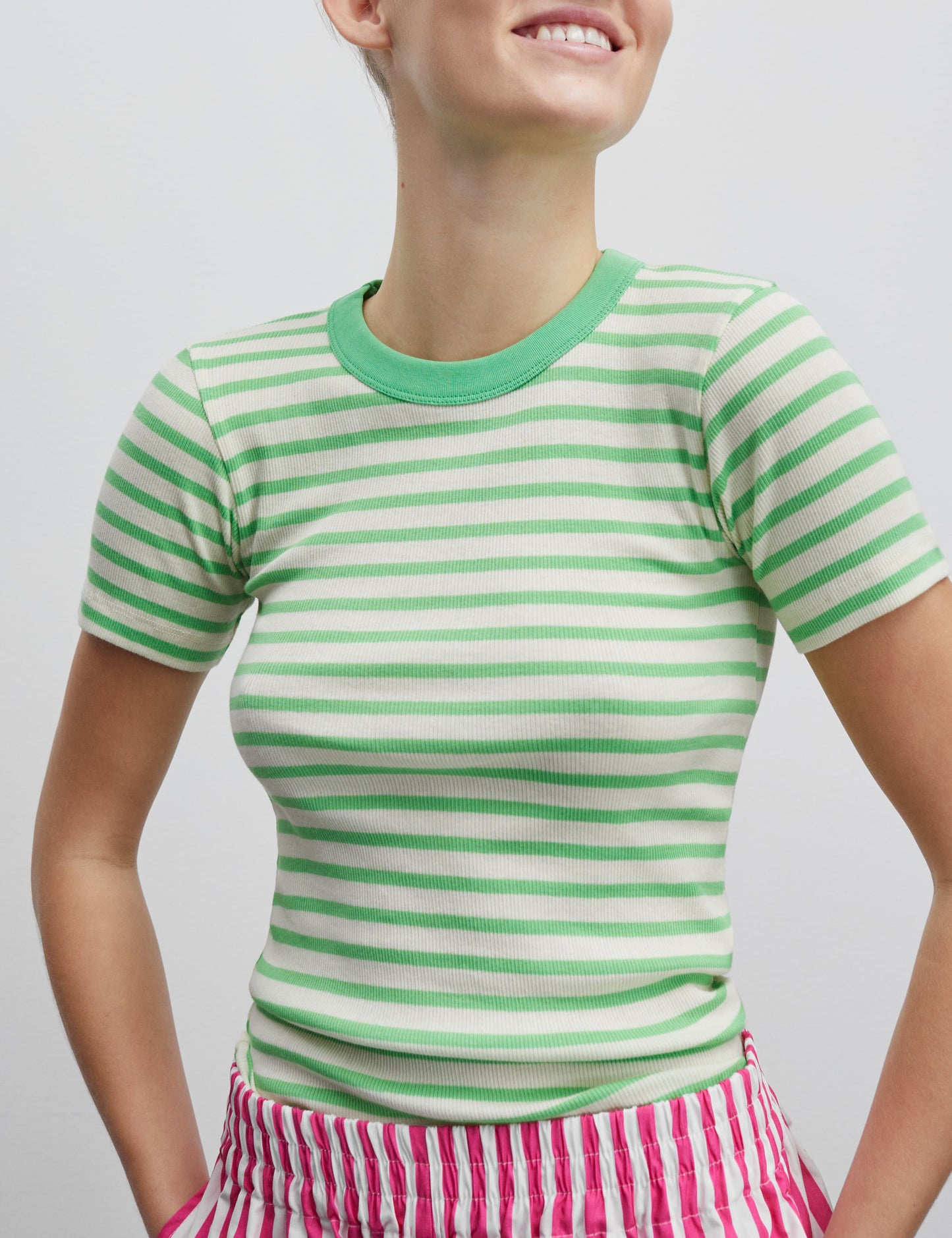 2x2 Cotton Stripe Trine Tee, 2x2 Stripe/Poison Green