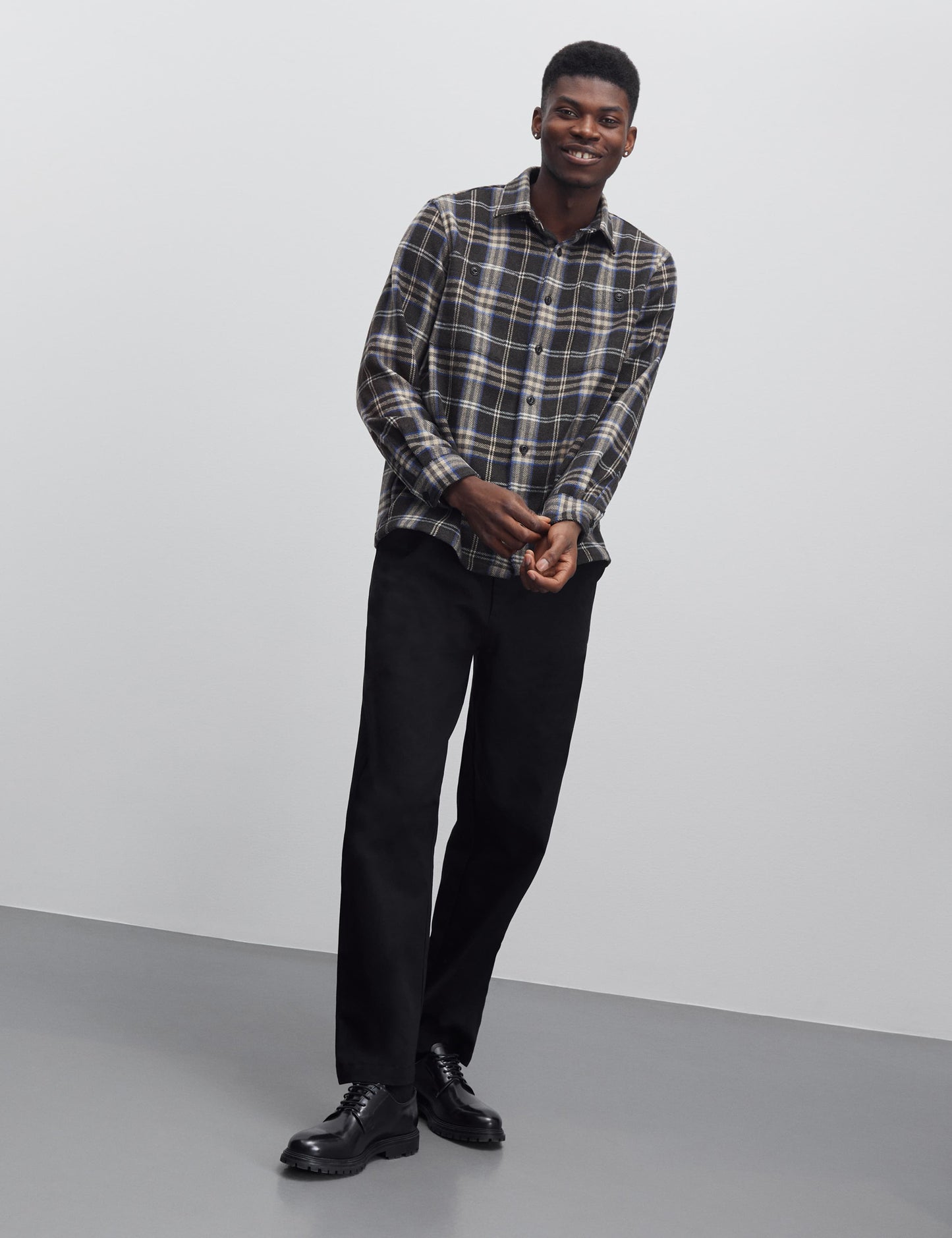 Soft Wool Roar Check Shirt, Black Check