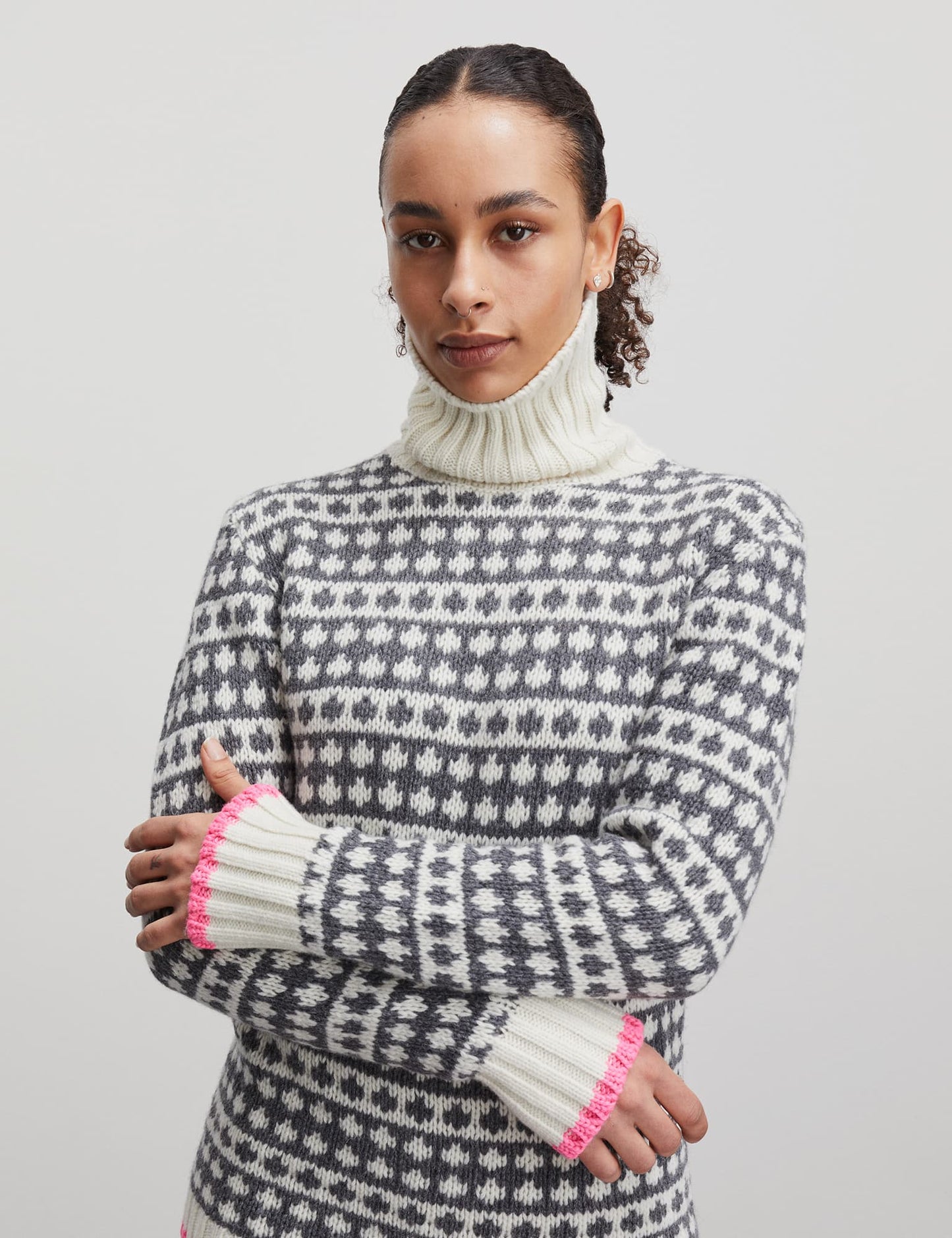 Recycled Iceland Kimi Sweater, Dark Grey Melange/Winter White
