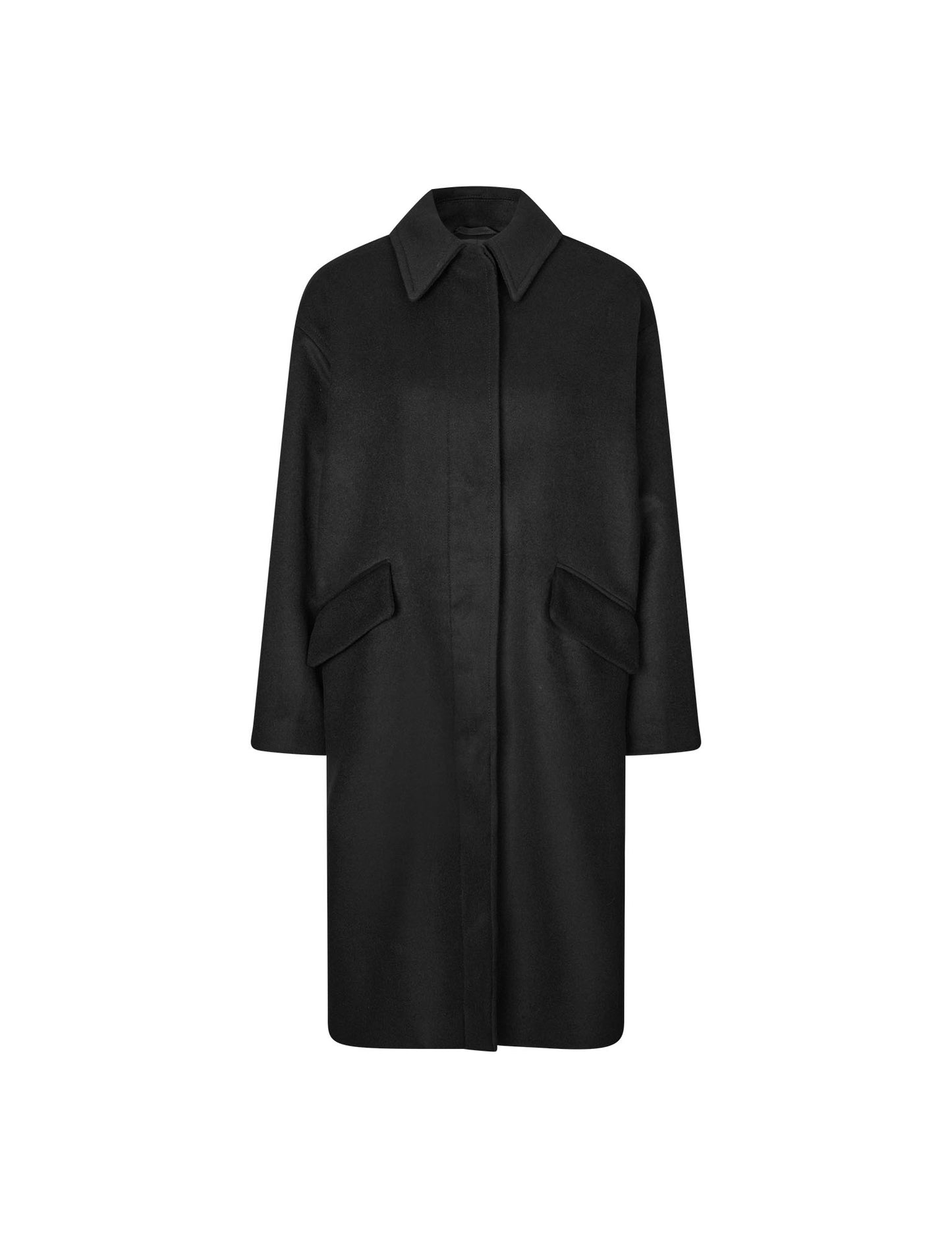 Dense Wool River Coat, Black