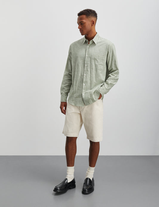 Cotton Linen Malte Stripe Shirt, Sea Spray/Birtch
