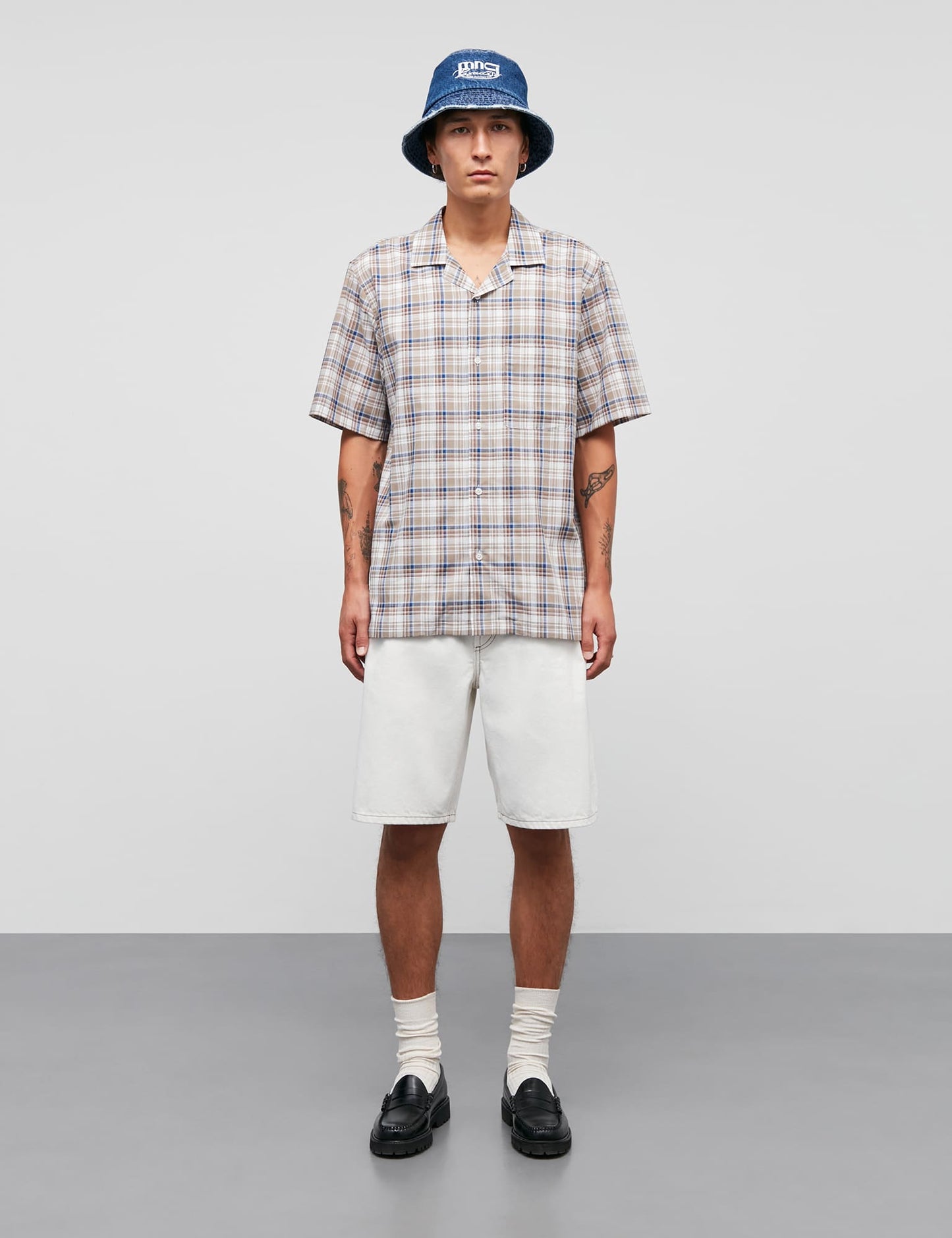 Loose Cotton Check Kenji Shirt SS, Kangaroo Check