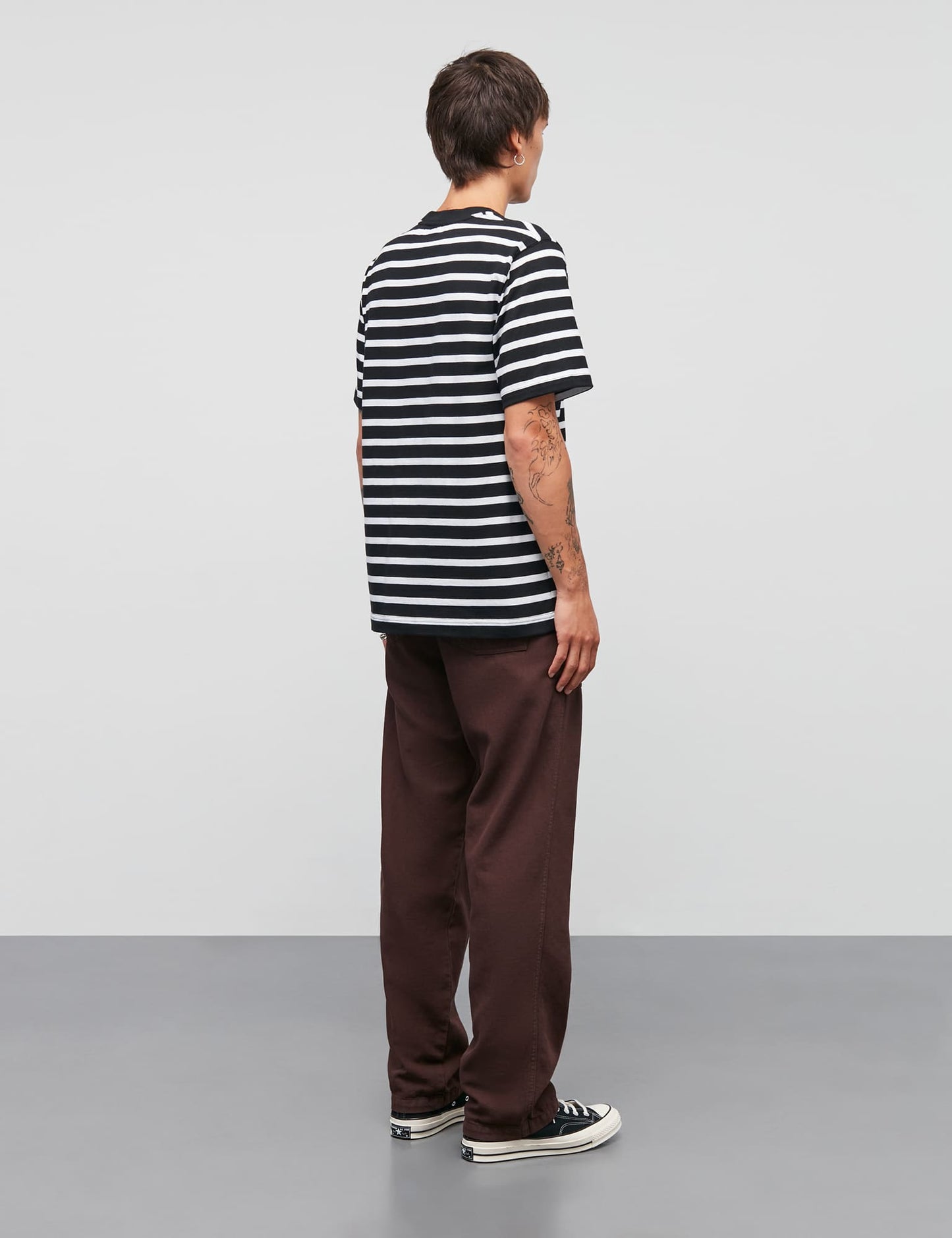 Cotton Jersey Stripe Frode Tee, White/Black