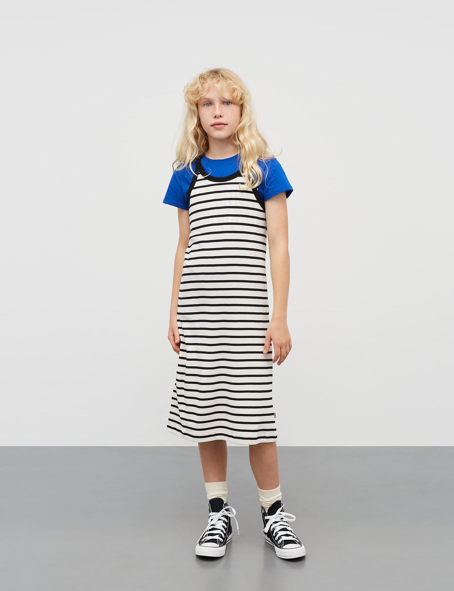 2x2 Cotton Stripe Carna Dress, Vanilla Ice/Black
