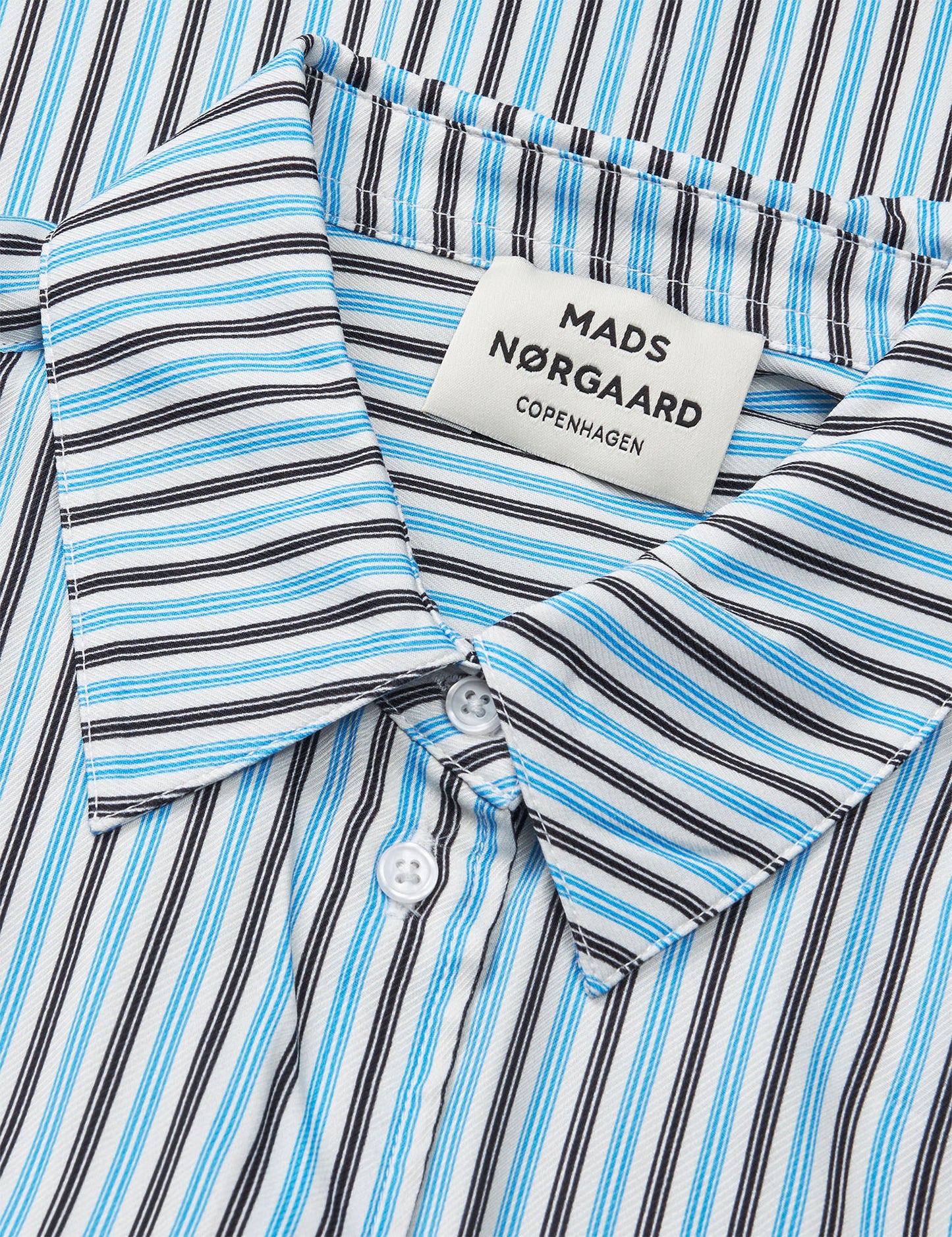Delicate Twill Crane Shirt AOP, Pinstripe AOP/Malibu Blue