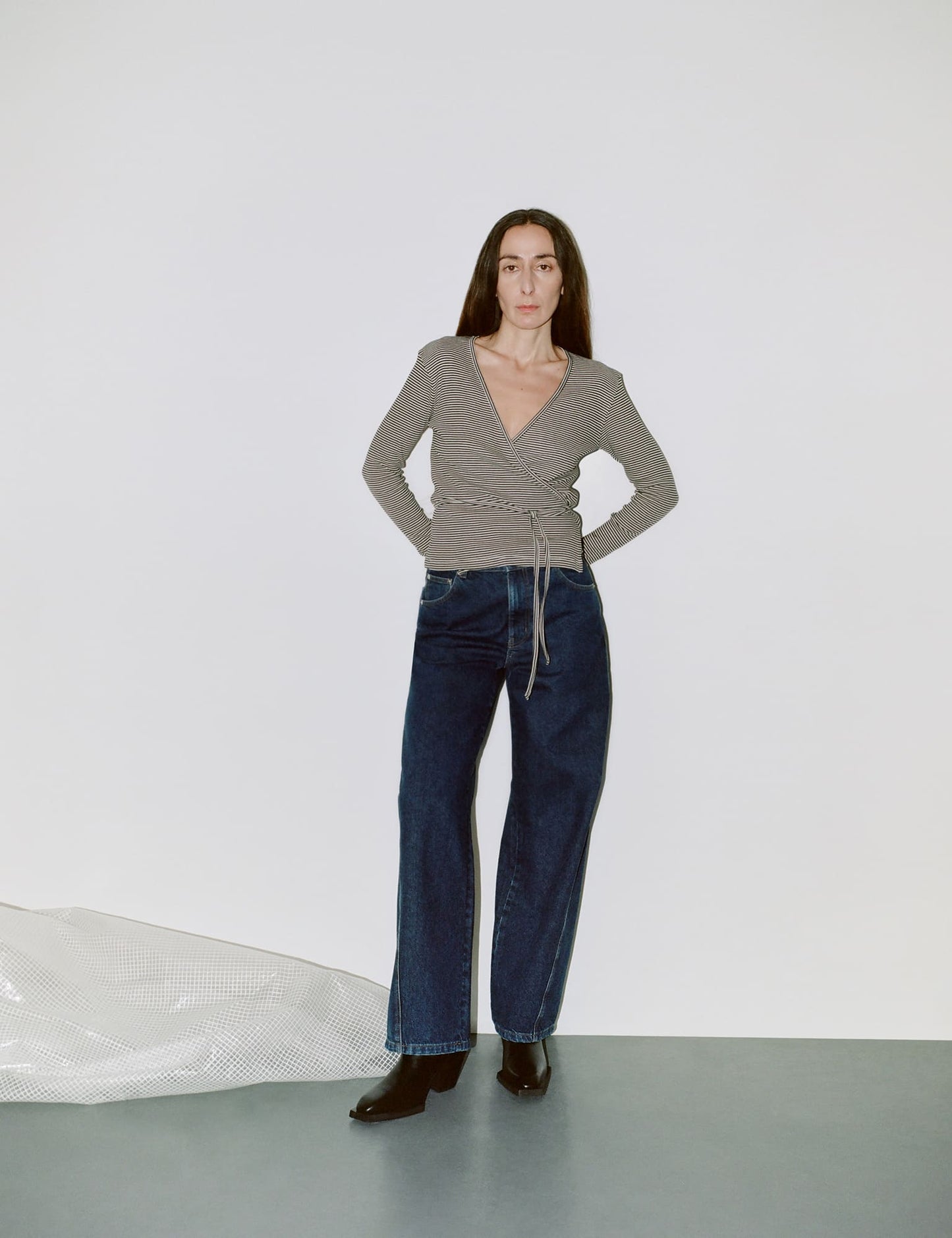 2x2 Cotton Stripe Susi LS Top, Black/Vanilla Ice