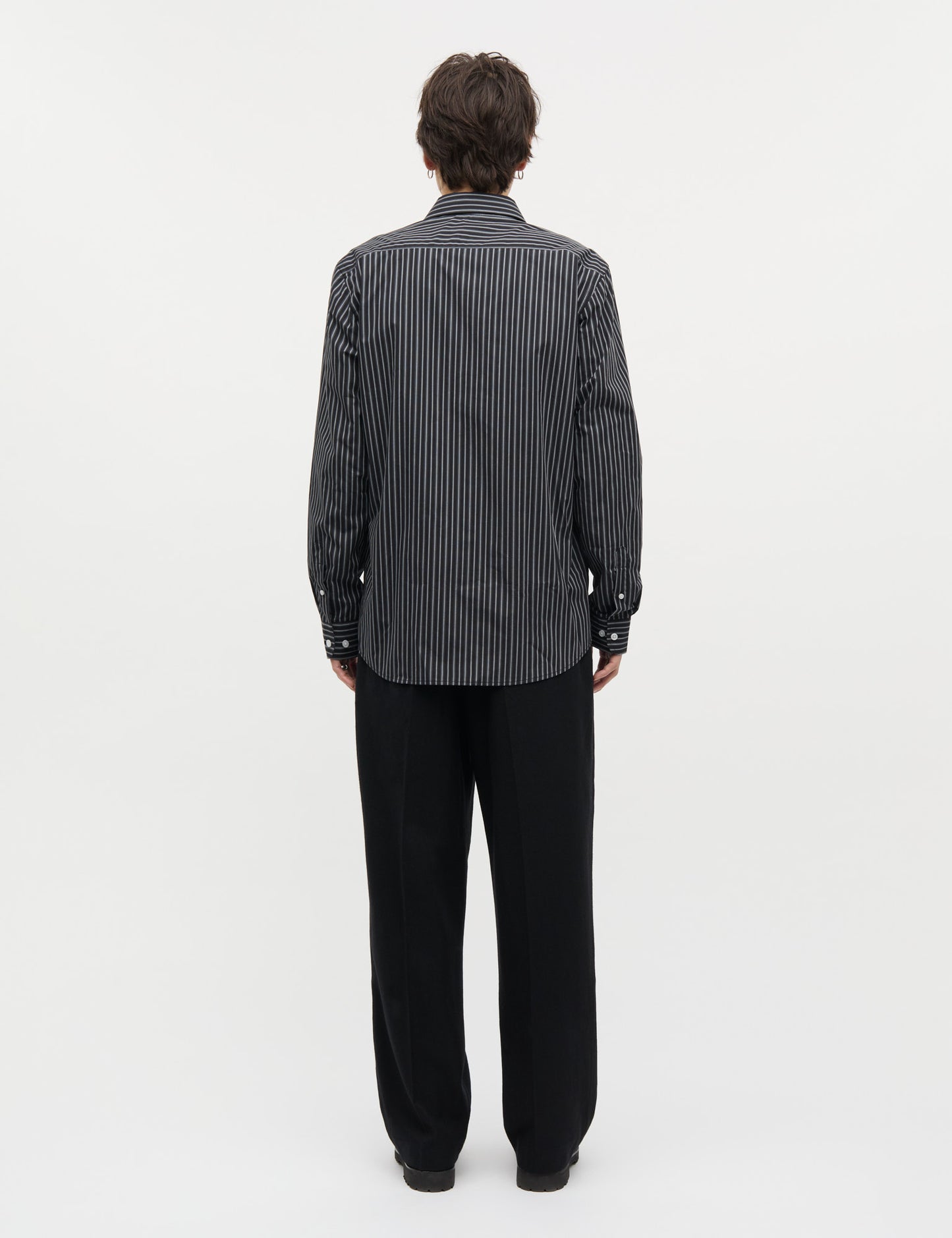 Prime Cotton Poplin Sune Shirt, Black/White/Asphalt ST.