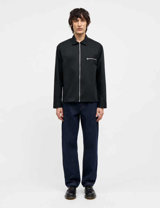 Narrow Twill Dexter Zip Shirt, Black