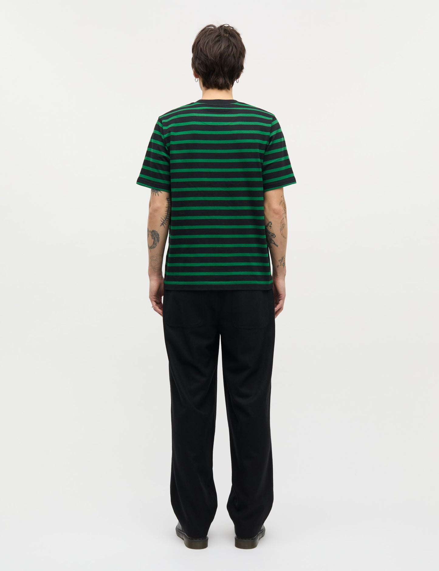 Cotton Jersey Stripe Frode Tee, Black/Verdant Green