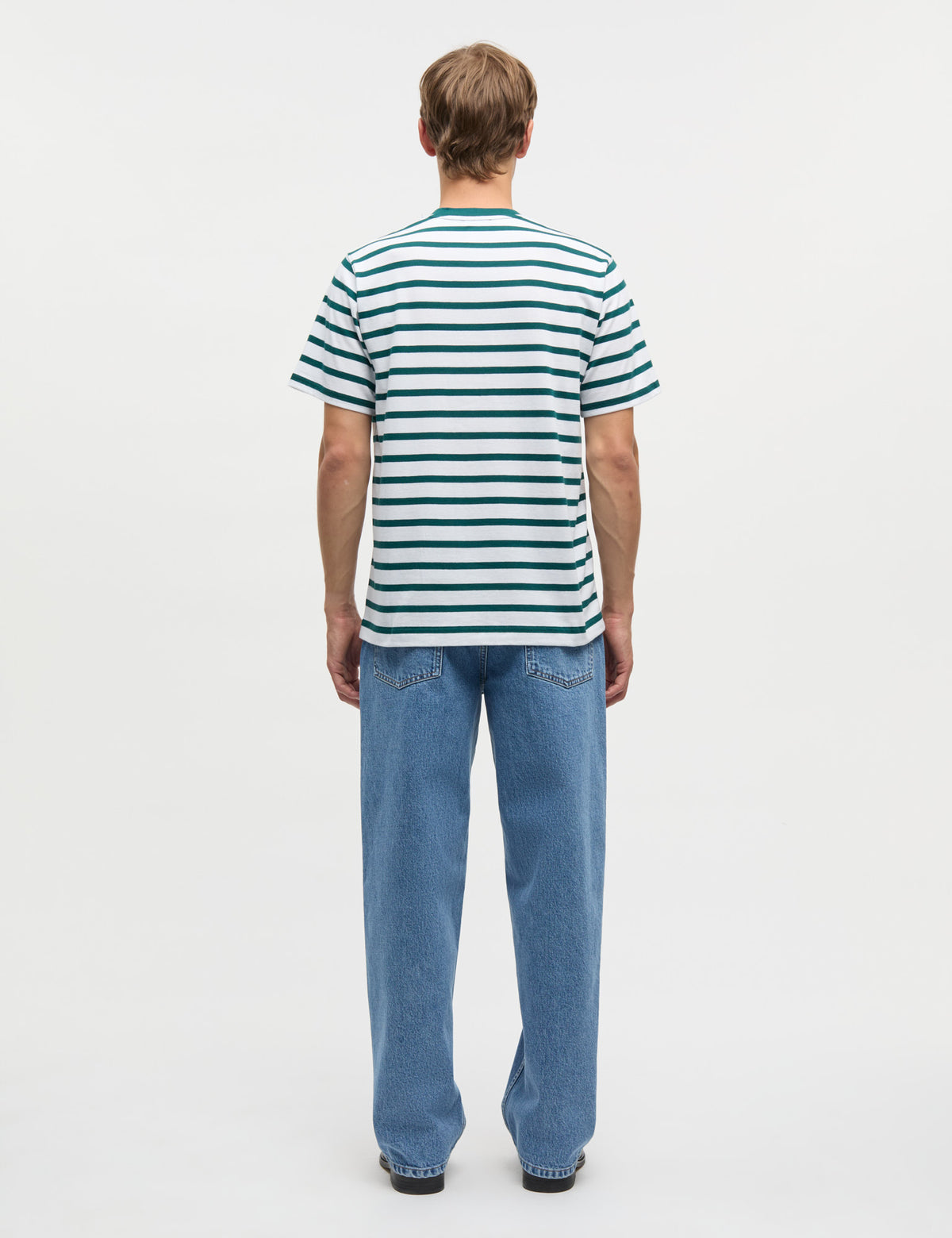 Cotton Jersey Stripe Frode Tee, Deep Sea/White