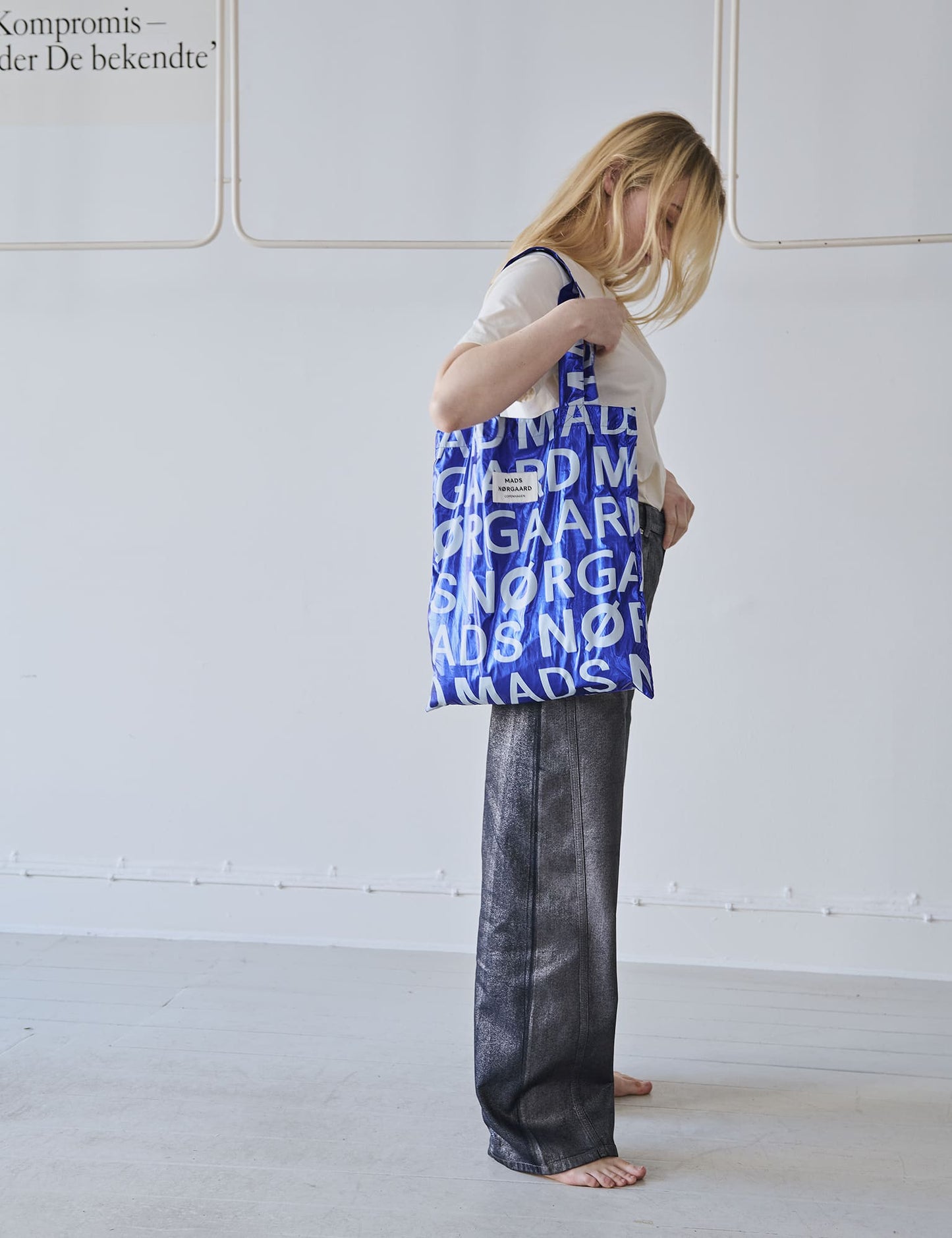 Sacky Metallic Atoma AOP Bag, Blue