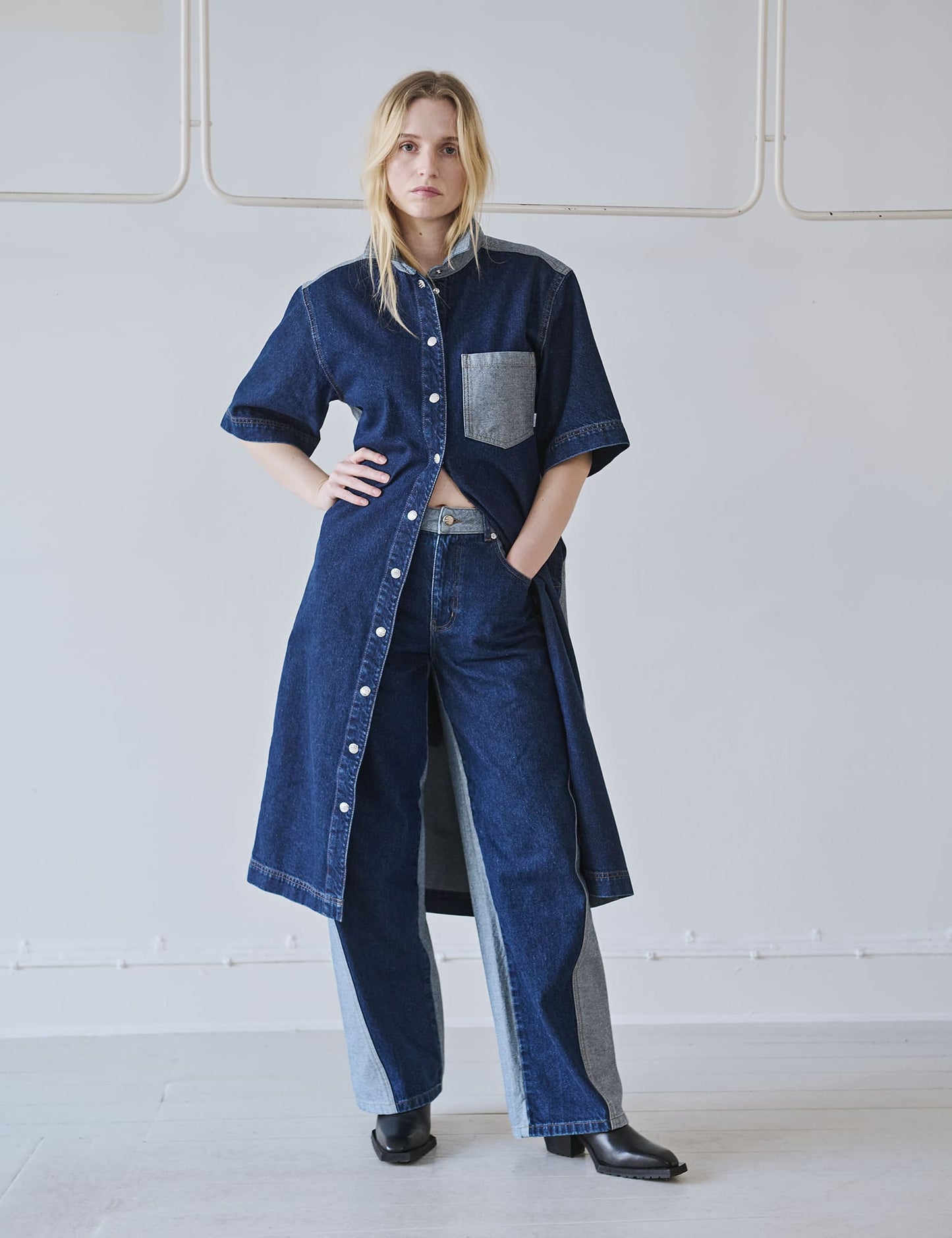 Luke Denim Viola Dress Block, Mid Blue Denim