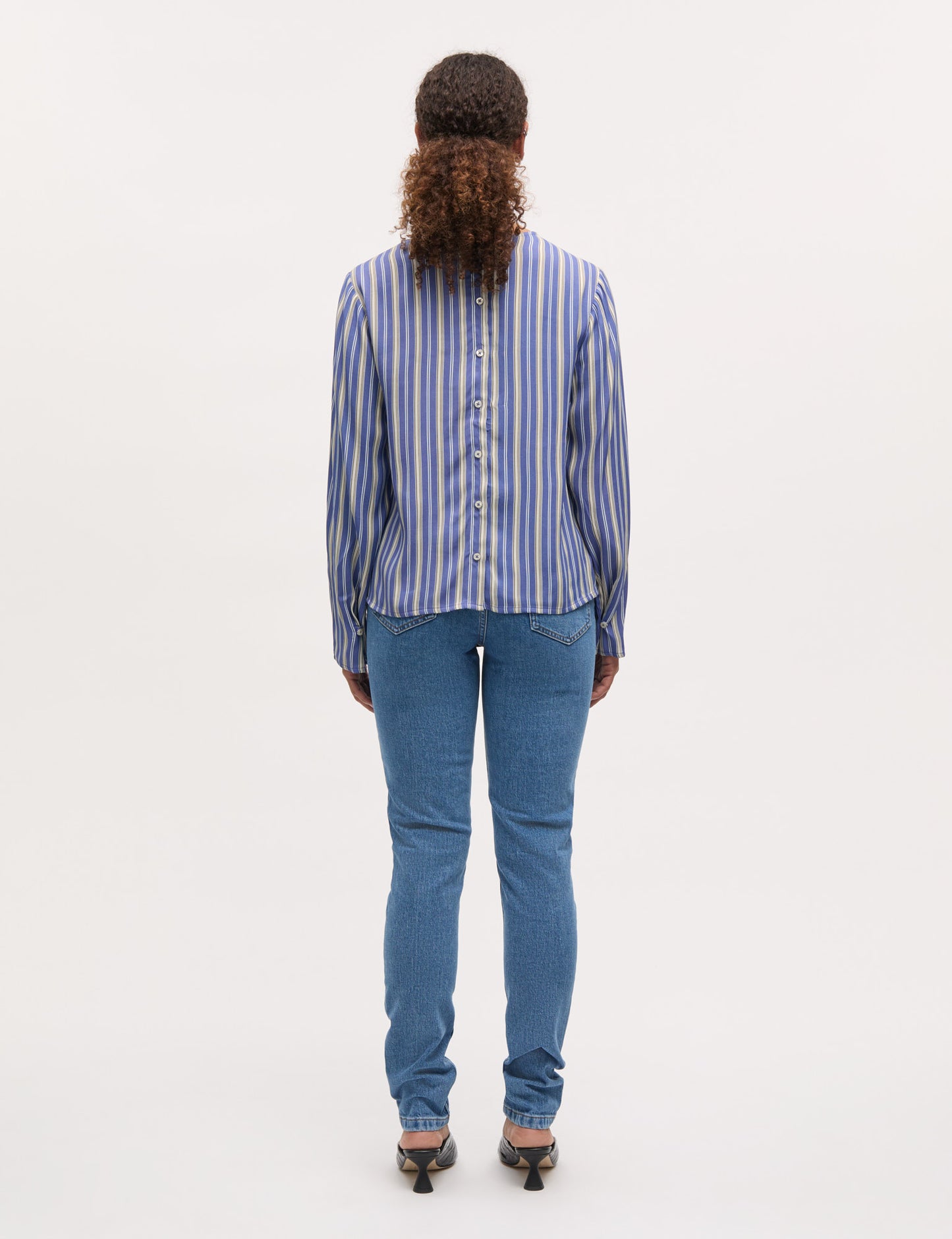 Delicate Twill Flow Top AOP, Pinstripe AOP/Bright Cobalt