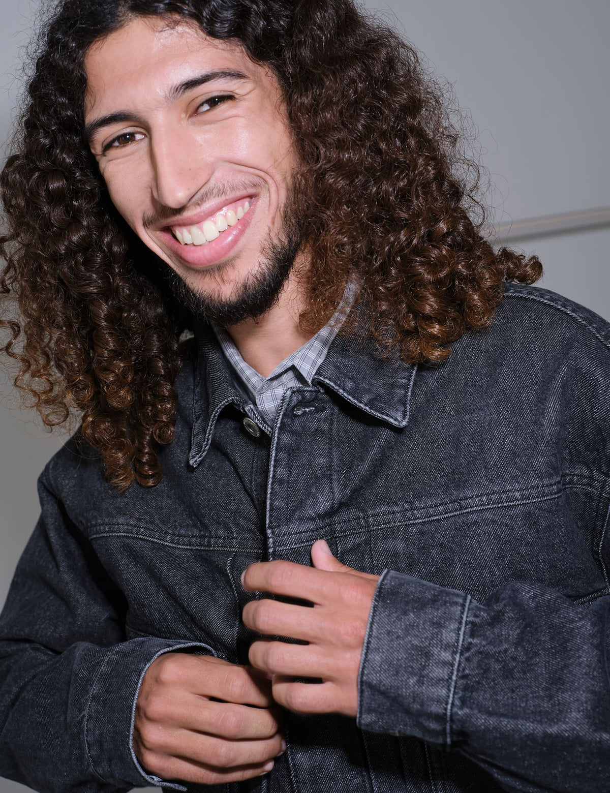 Arizona Black Denim Trucker Jacket, Black Grey Stone Wash