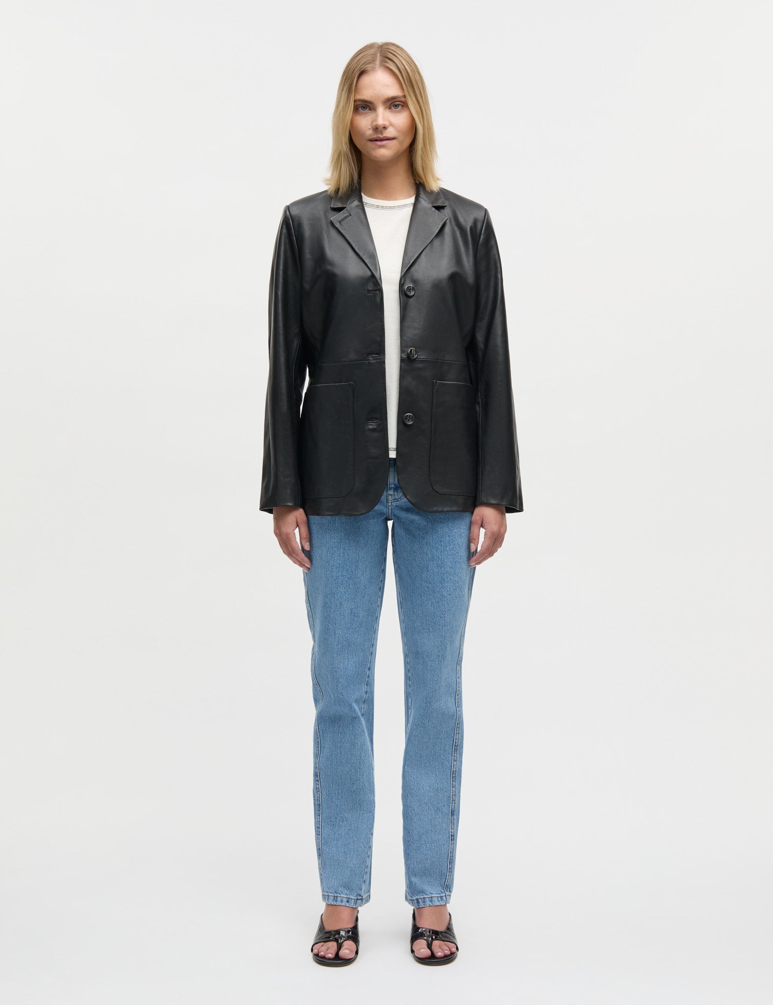 ジャケット・アウター 2007AW ARCHIVE Acid Rain Leather Jacket Shiny Leather Lesley Blazer, Black – MADS NØRGAARD – COPENHAGEN