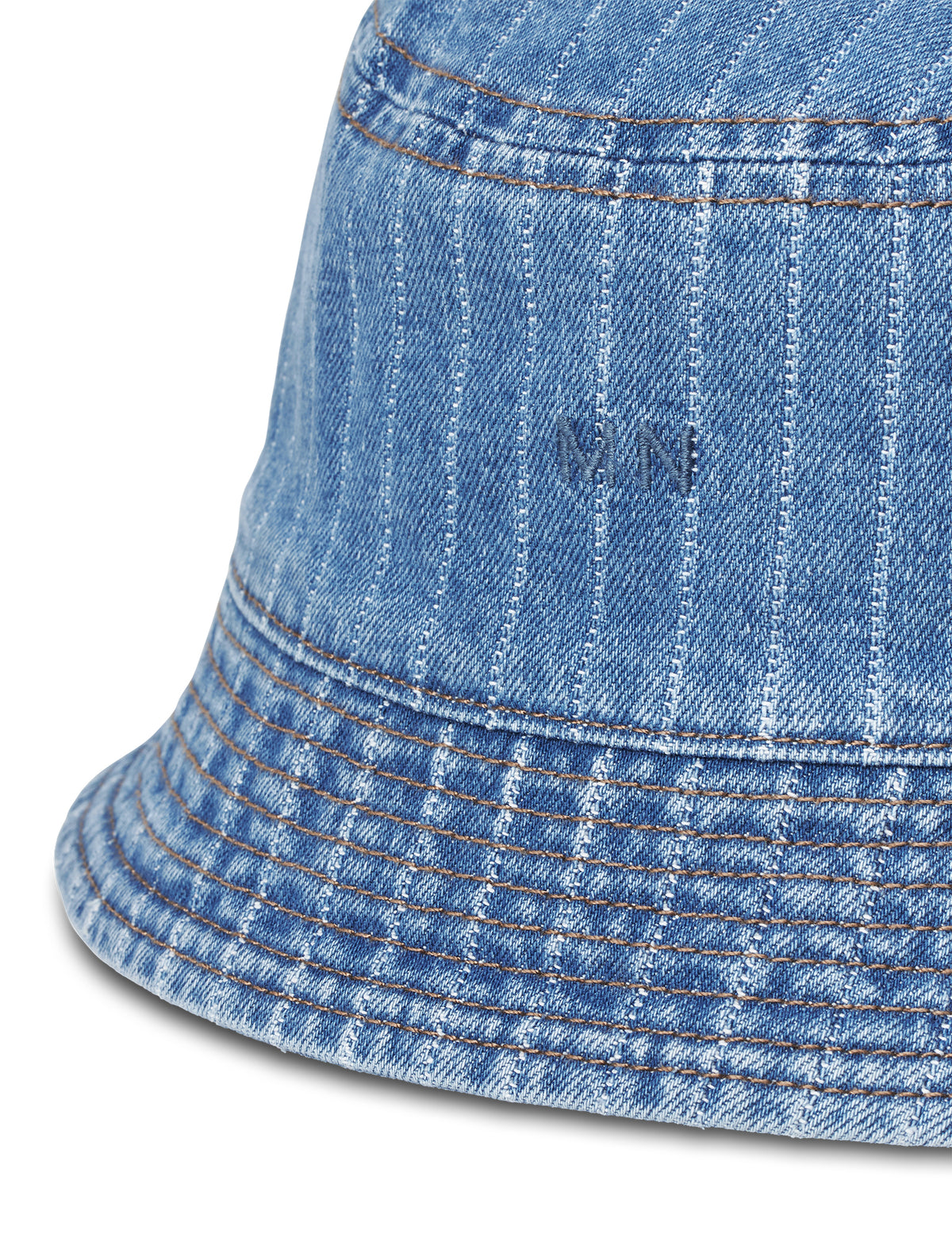Striped Denim Bucket Hat, Light Blue Wash