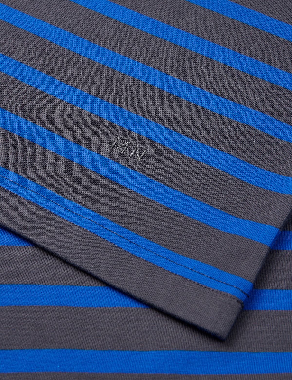 Cotton Jersey Stripe Frode Tee LS, Asphalt/Lapis Blue