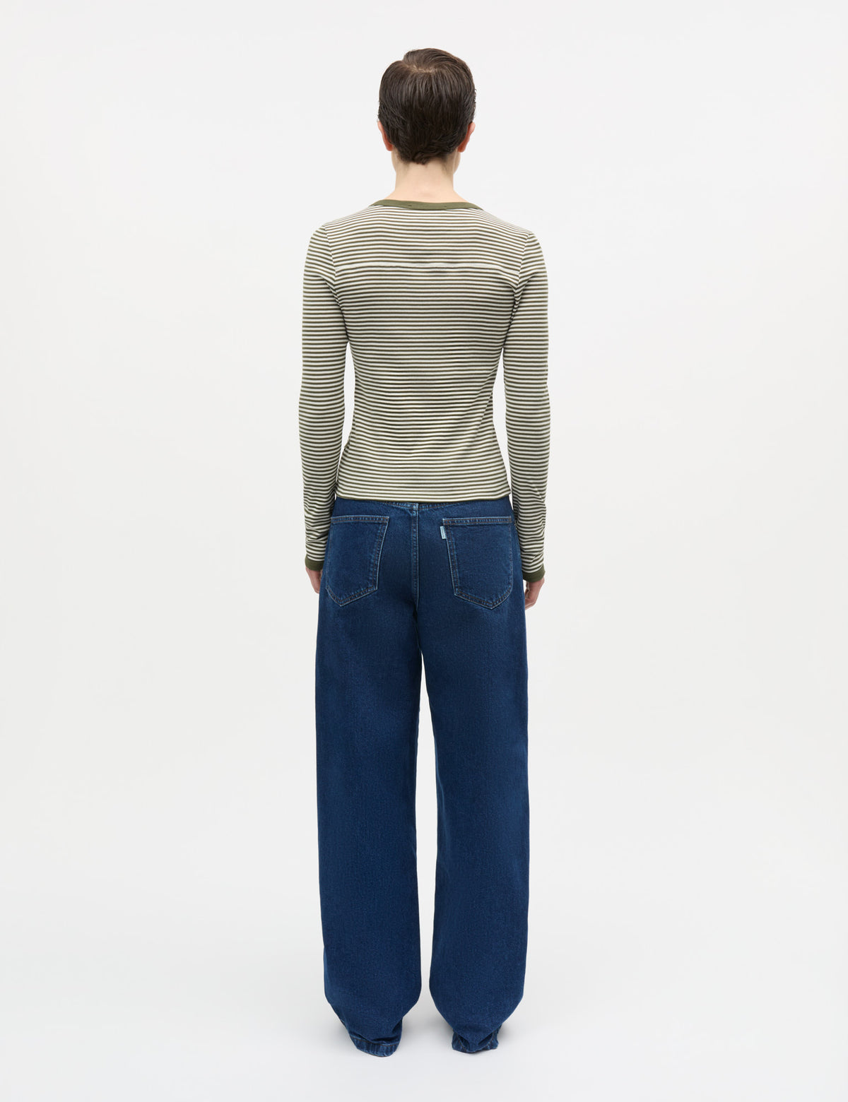 Grace Jersey Stripe Camille Tee LS, White/Tarmac