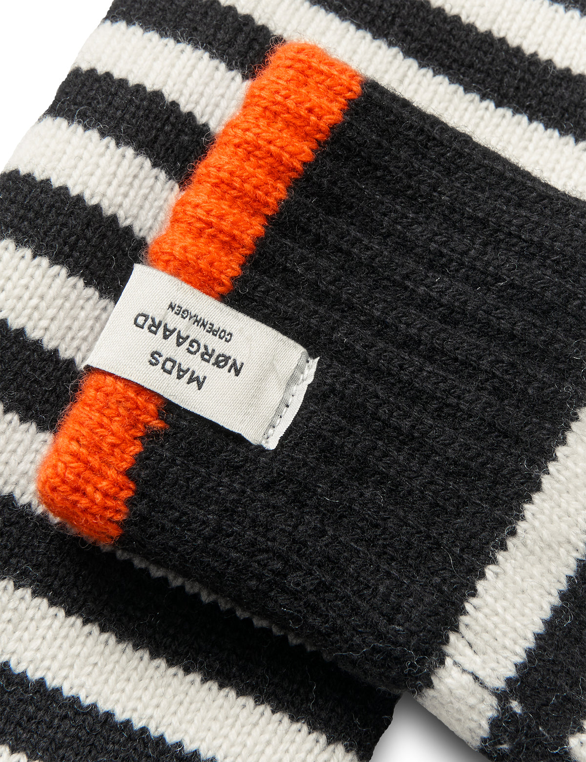 One Wool Milo Stripe Mitten, Black/Vanilla Ice