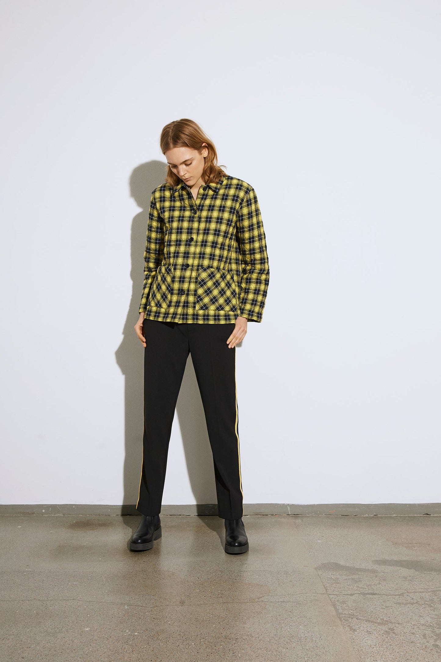 Seersucker Check Jally, Black/Yellow