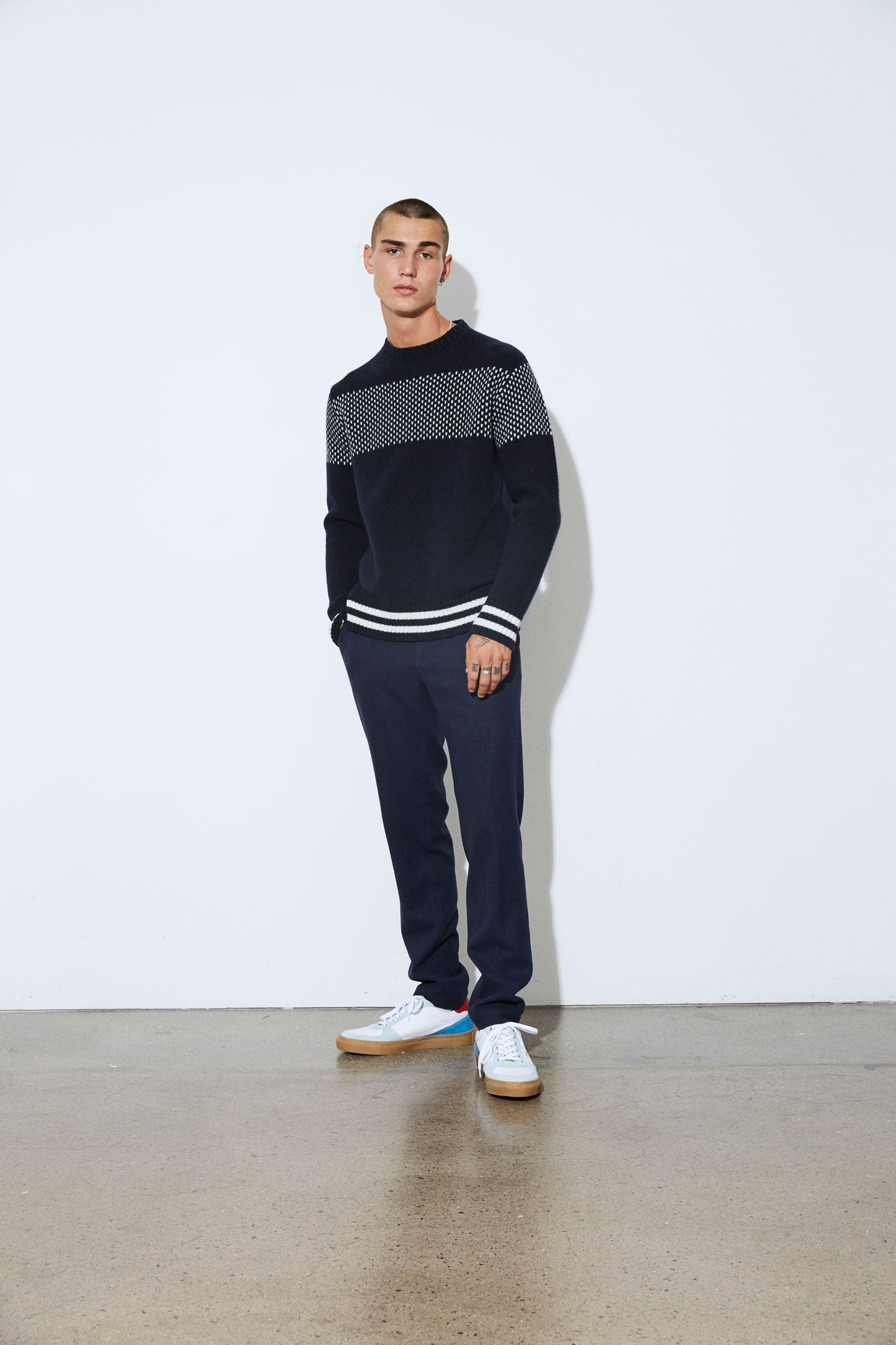 Lusekofte Kello Placed, Navy/Ecru