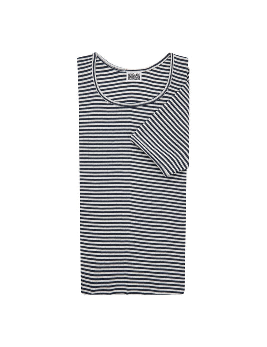 101 Short Sleeve Fine Stripe, Marine/Ecru