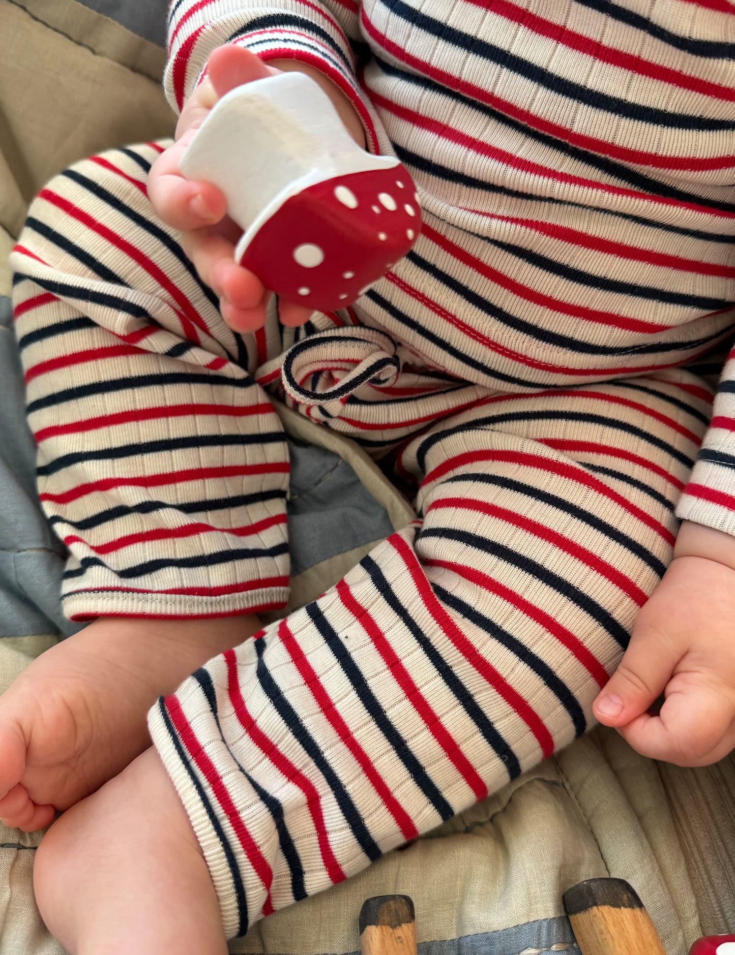 NPS Baby Pants To Tie Trico, Ecru/Red/Marine