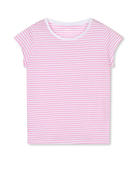 Fine Jersey Stripe Teasy Tee FAV, Blushing Bride/Briliant White
