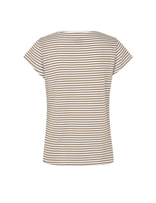 Organic Jersey Stripe Teasy Tee FAV, Lizard/Brilliant White