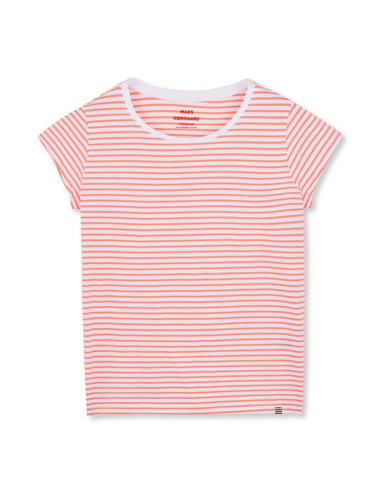 Organic Jersey Stripe Teasy Tee FAV, Brilliant White/Shell Pink