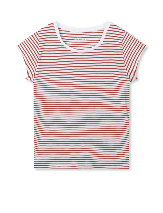 Fine Jersey Stripe Teasy Tee FAV, Brilliant White/Winery