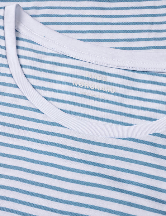 Fine Jersey Stripe Teasy Tee FAV, Brilliant White/Faded Denim