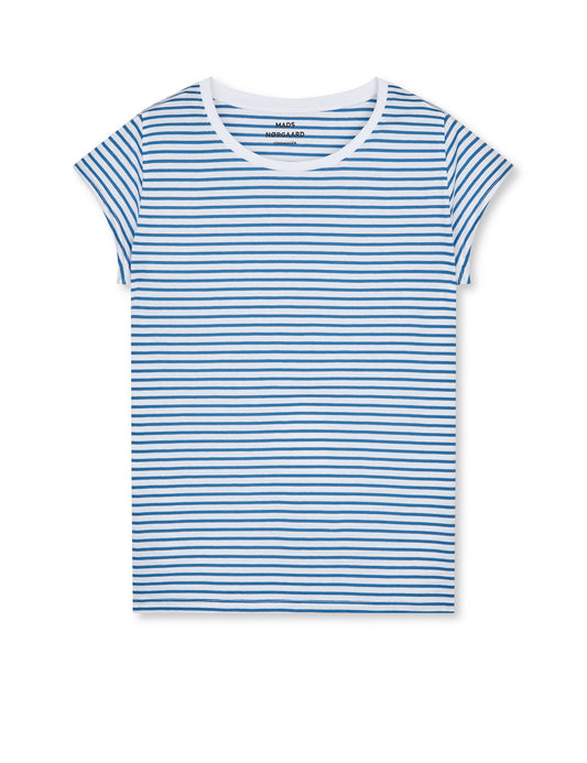 Fine Jersey Stripe Teasy Tee FAV, Brilliant White/Bright Cobalt