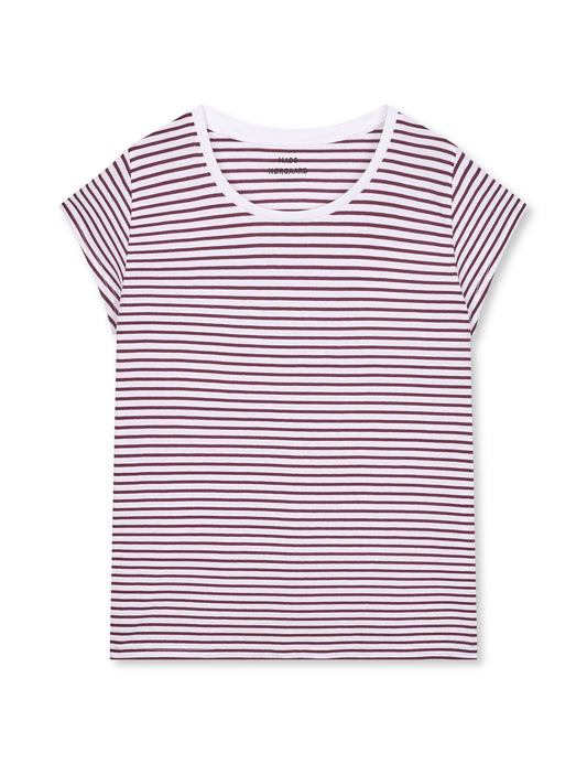 Fine Jersey Stripe Teasy Tee FAV, Brilliant White/Winetasting
