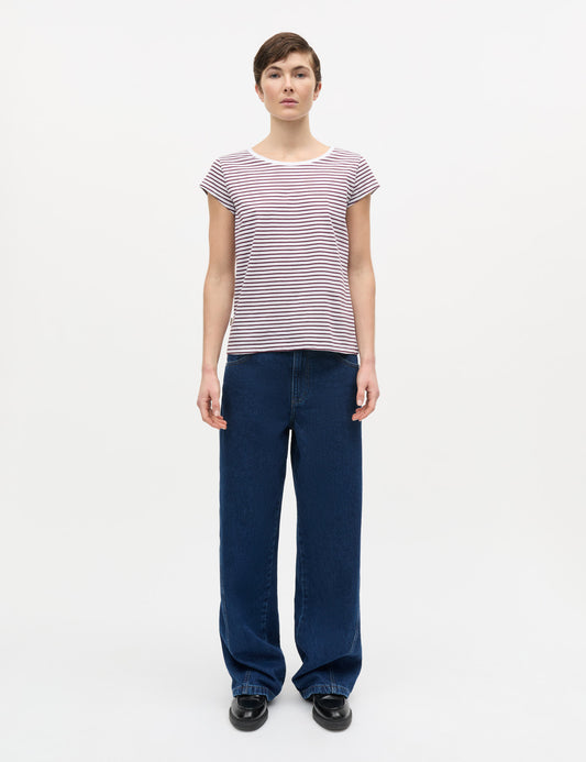 Fine Jersey Stripe Teasy Tee FAV, Brilliant White/Winetasting