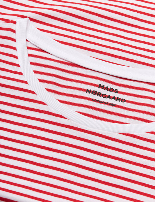 Fine Jersey Stripe Teasy Tee FAV, Goji Berry/Brilliant White