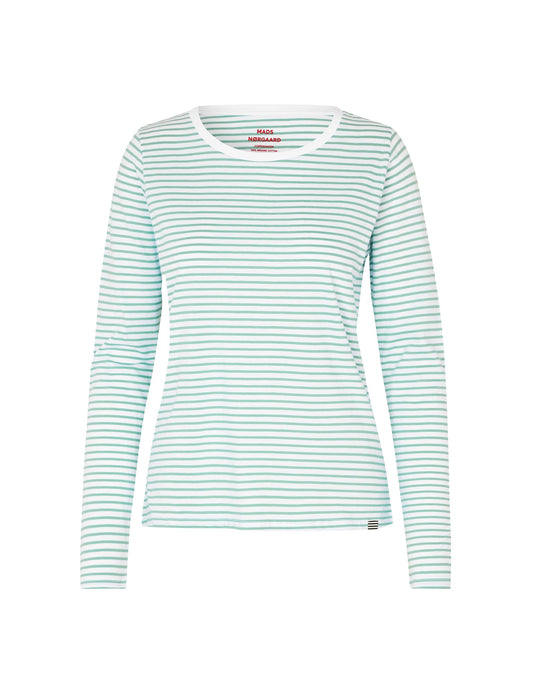 Organic Jersey Stripe Tenna Tee LS FAV,  Créme de Menthe/Brilliant Whit