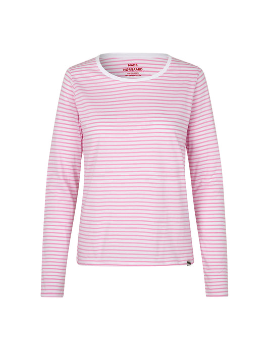 Organic Jersey Stripe Tenna Tee LS FAV, Begonia Pink/Brilliant White