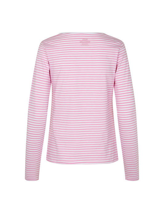 Organic Jersey Stripe Tenna Tee LS FAV, Begonia Pink/Brilliant White