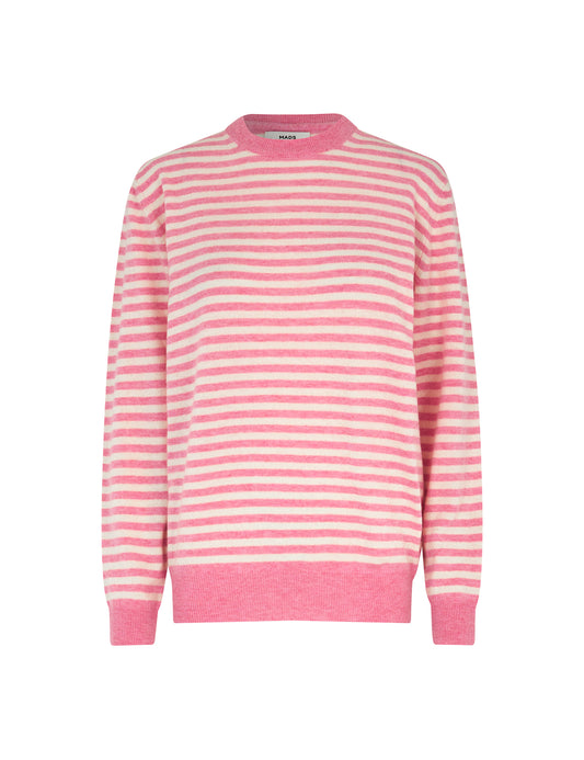 Eco Wool Stripe Kasey Sweater, Begonia Pink/Winter White
