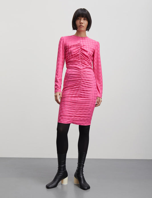 Check Jersey Mary Dress, Fuchsia Purple