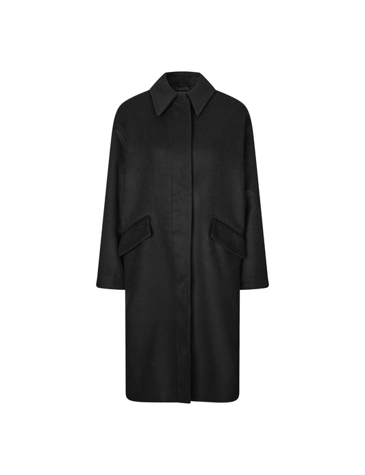 Dense Wool River Coat, Black
