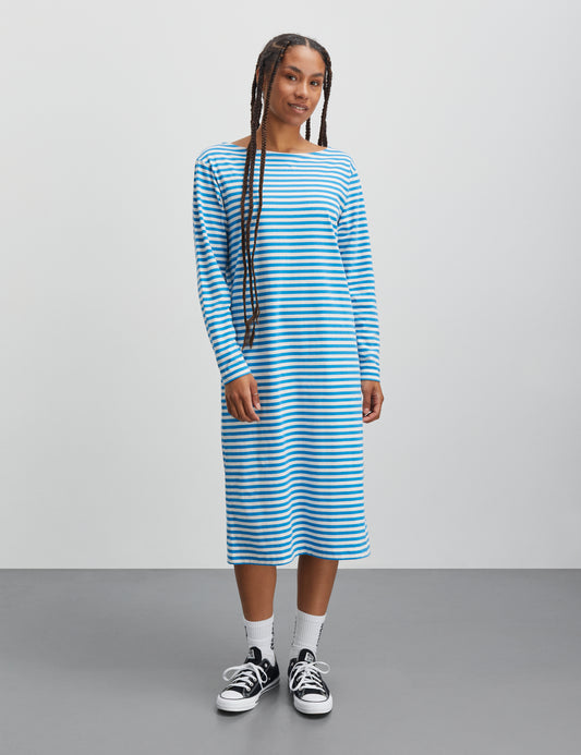 Soft Single Stripe Silas Dress, Mediterrenean Blue/Snowwhite