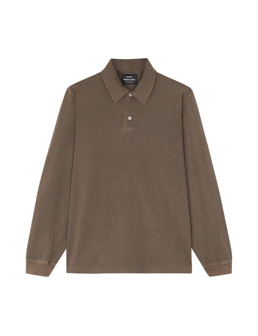 Cotton Jersey Pigment Dye Polo Tee LS, Desert Palm
