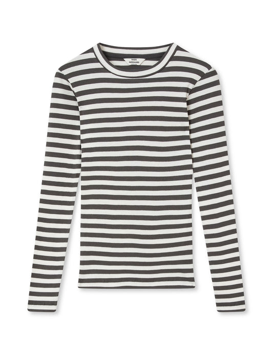 2x2 Cotton Stripe Tuba Tee LS, Gray Pinstripe/White Alyssum